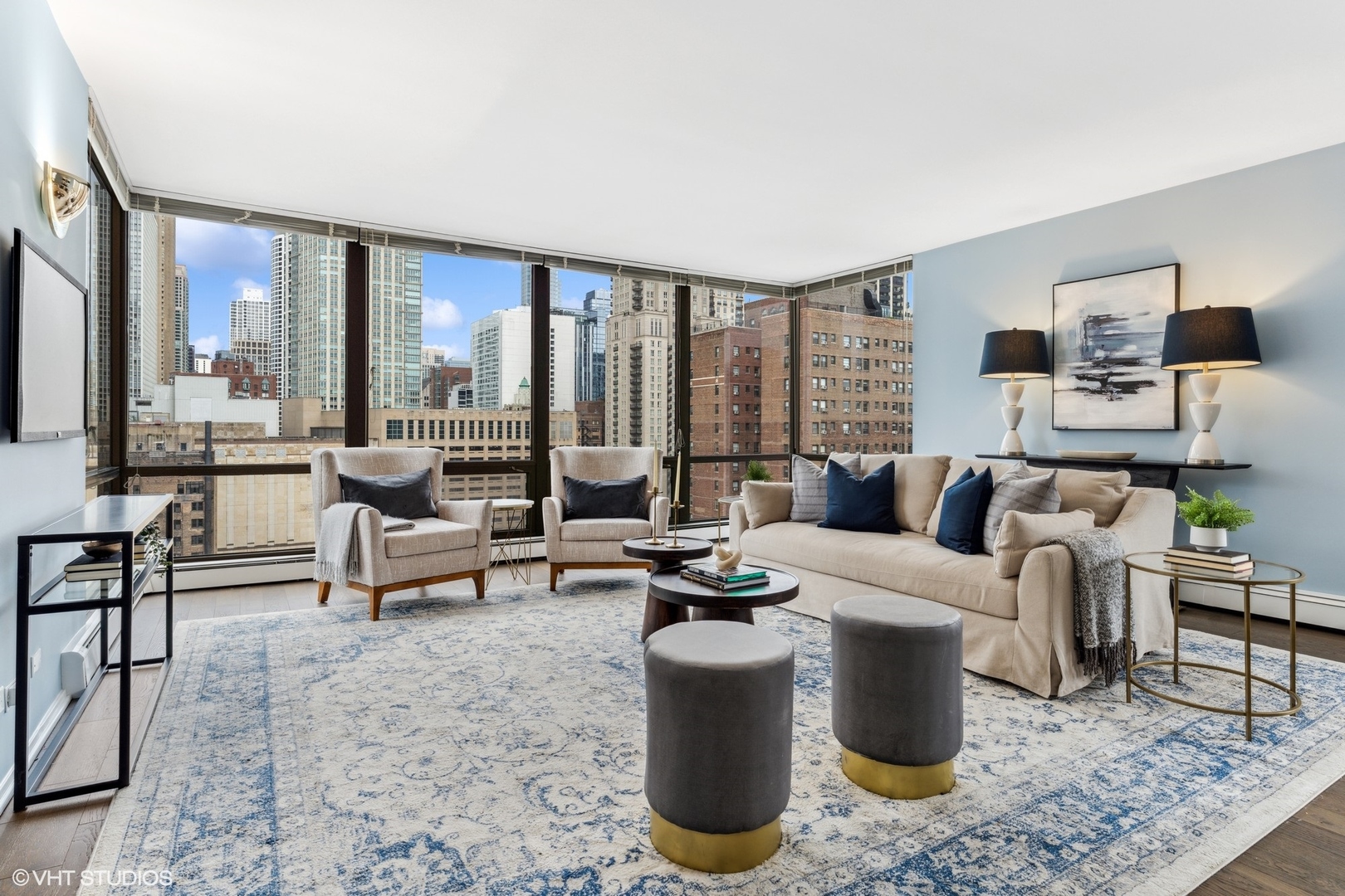 100 East Bellevue Place, Unit 18D Chicago, IL 60611 - Photo 3 of 24 a living room with furniture large window and a table