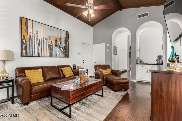 a living room with furniture