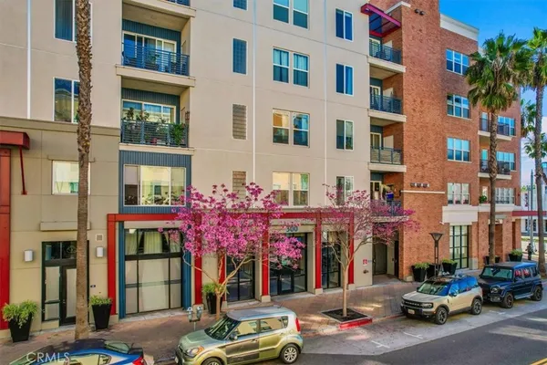 a view of a building with a bench