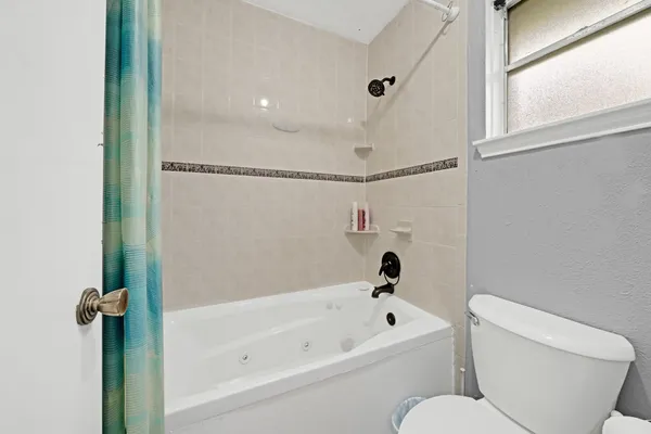 a bathroom with a toilet and a bathtub