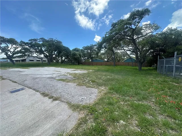 a view of a field with trees in the background
