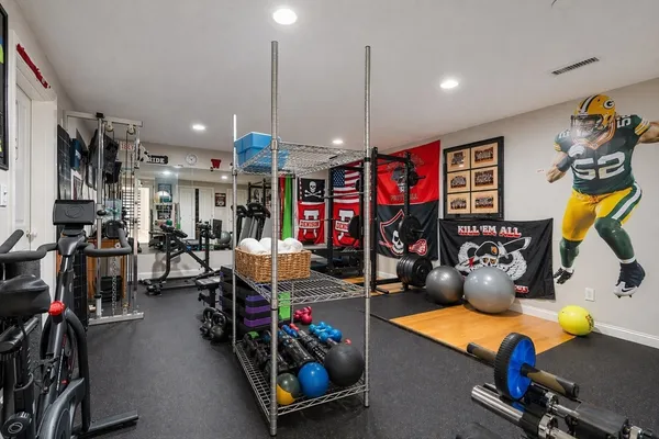 a view of a room with gym equipment
