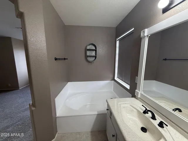 a bathroom with a sink and mirror