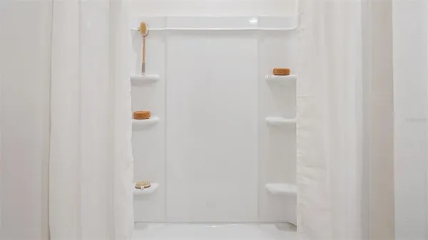 a close view of a bathroom shower