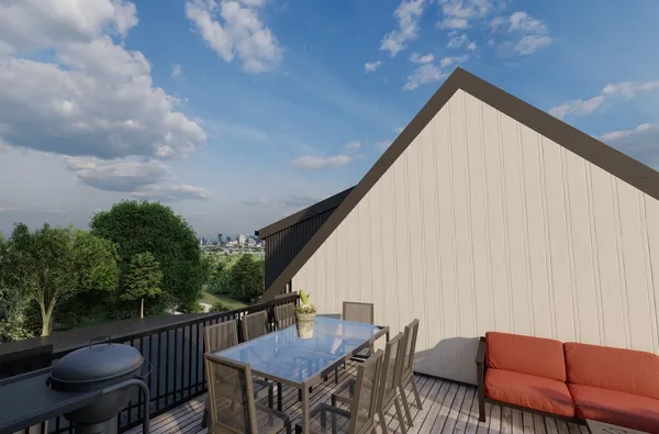 a front view of a house with patio