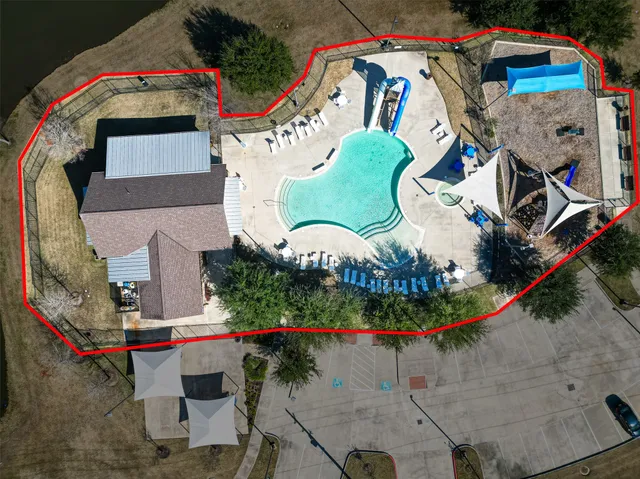 an outdoor space with furniture