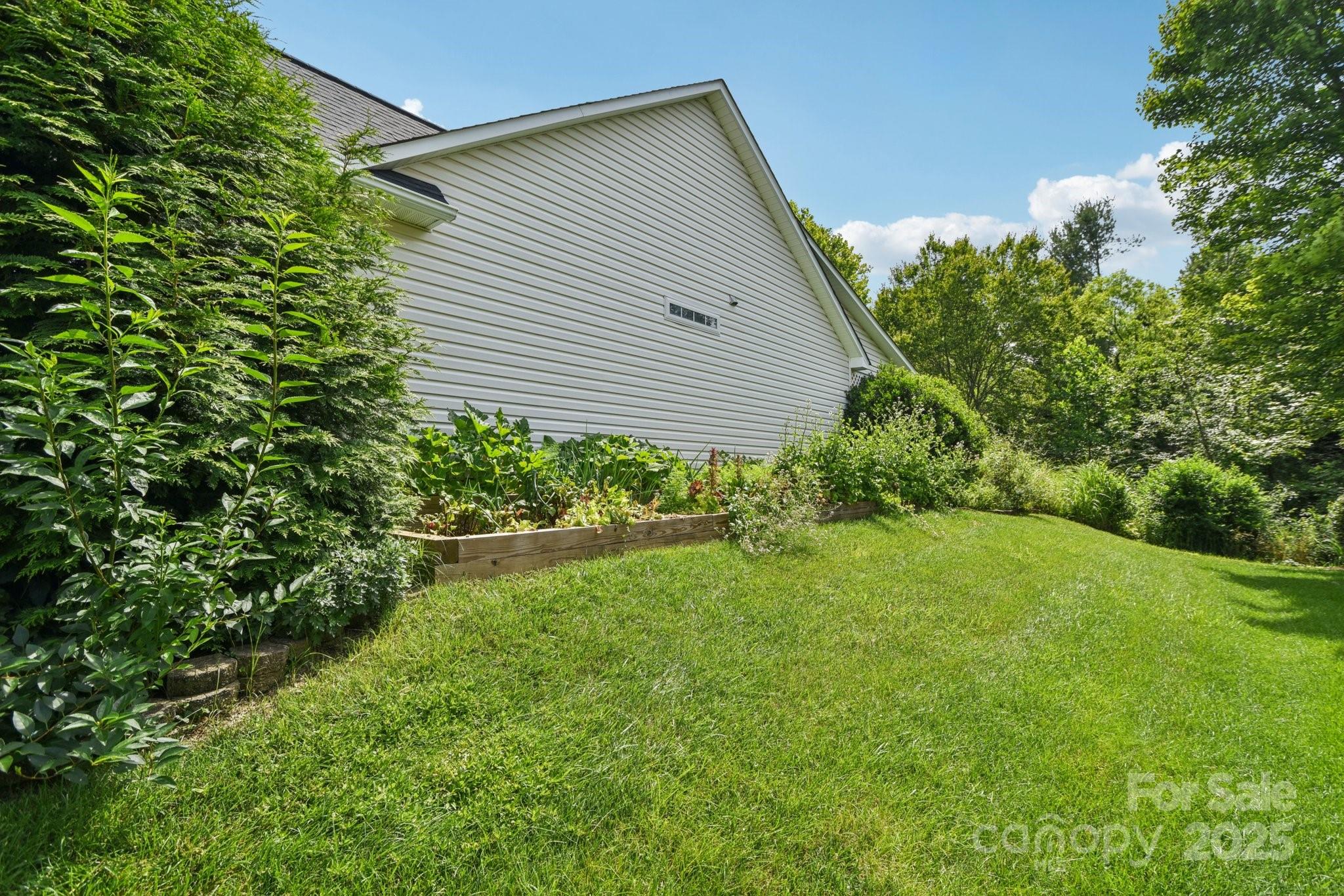343 Stonehollow Road Fletcher, NC 28732 - Photo 28 of 36 a backyard of a house with plants and large tree