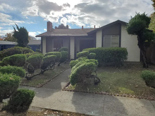 a view of a house with a yard and plants