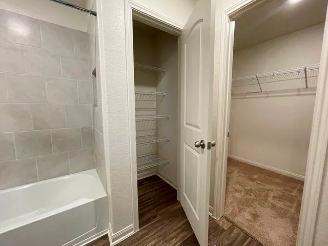 a bathroom with a bathtub
