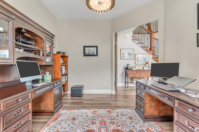 2543 East 700 South Springville, UT 84663 - Photo 16 of 73 Office space featuring light wood-style floors, built in study area, and suspended lighting