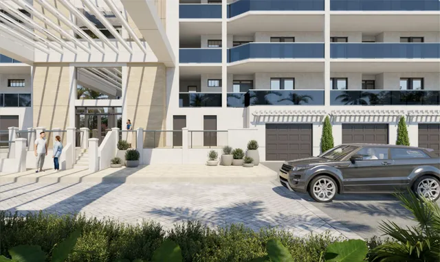 a view of a palm plant in front of a building