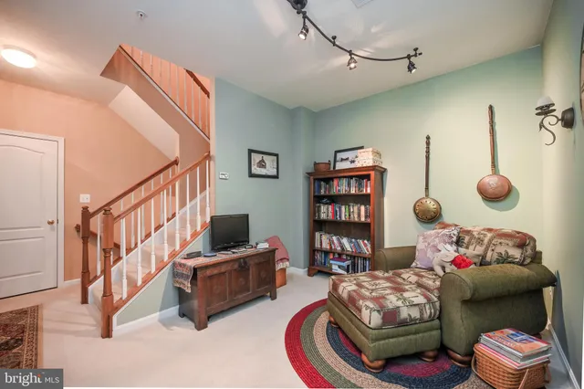a view of a hallway with workspace