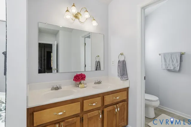 a bathroom with a sink a toilet and mirror