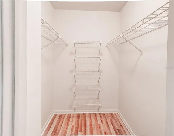 a view of walk in closet with racks on the wall