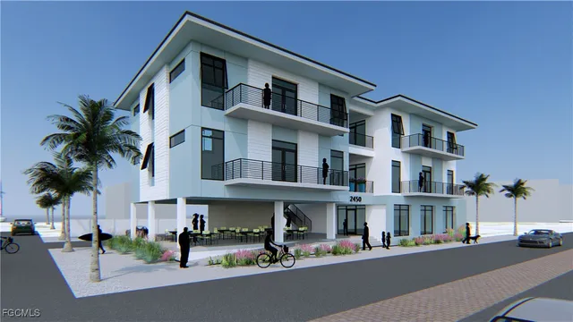 an aerial view of a house with outdoor space