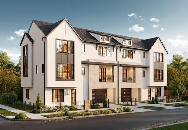 a front view of a large white building