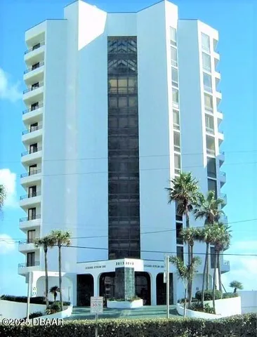 a front view of a multi story building