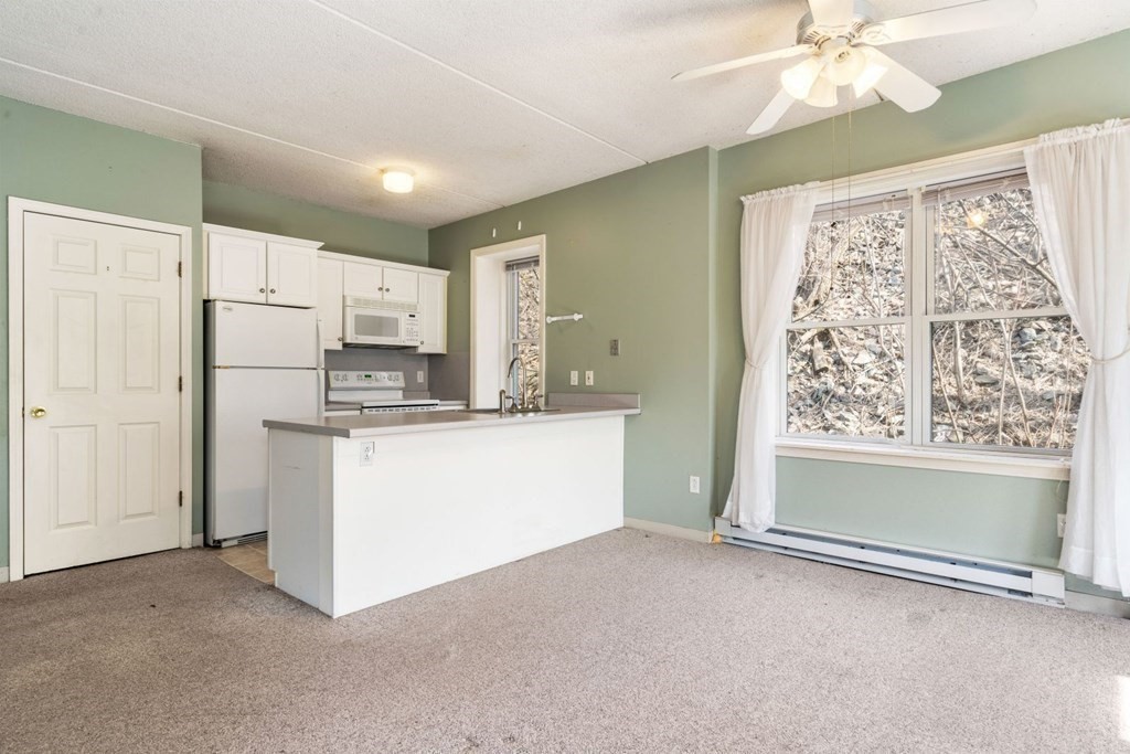 5 B Eileen Circle, Unit 11 Boston, MA 02130 - Photo 4 of 19 a kitchen with refrigerator cabinets and a large window