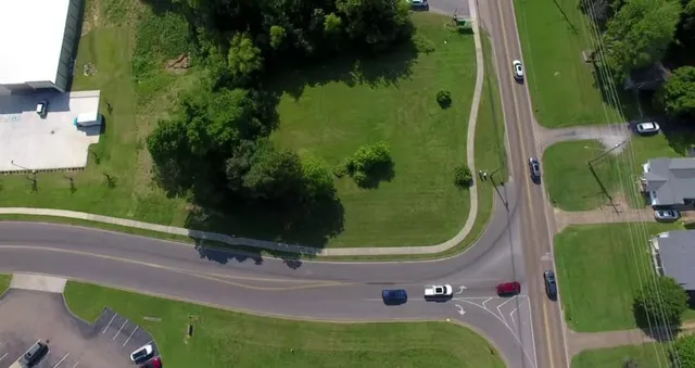 an aerial view of a garden