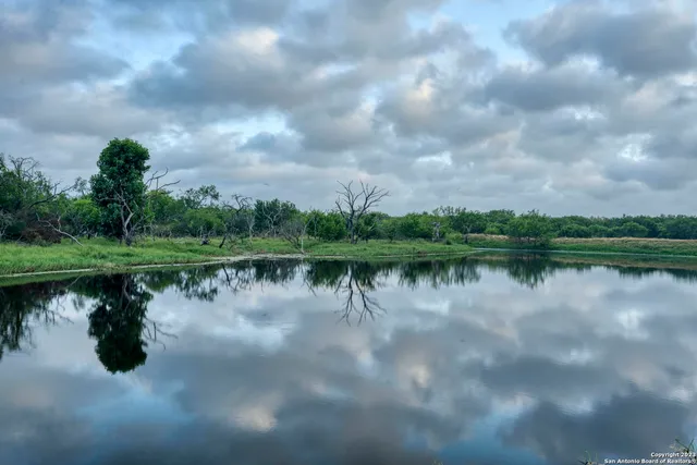 a view of a lake with a yard