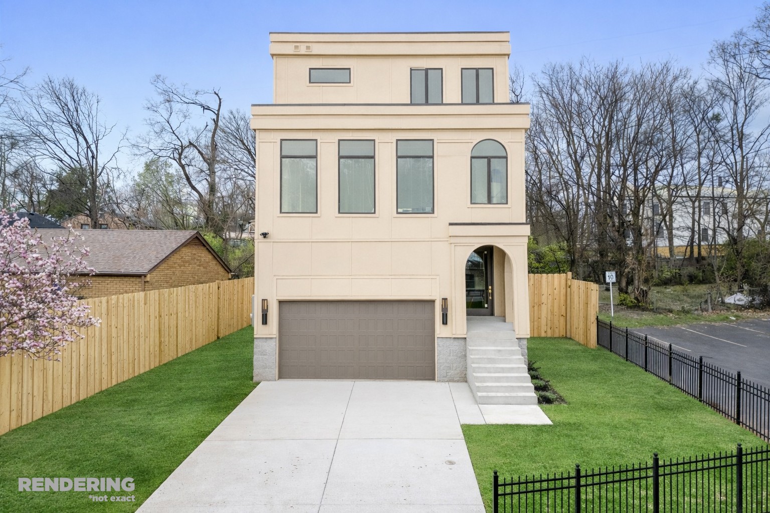 a front view of a house with a yard