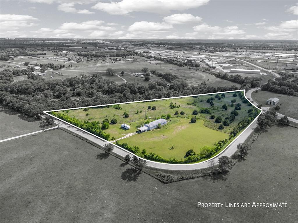 an aerial view of a swimming pool