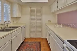 a kitchen with a sink and cabinets