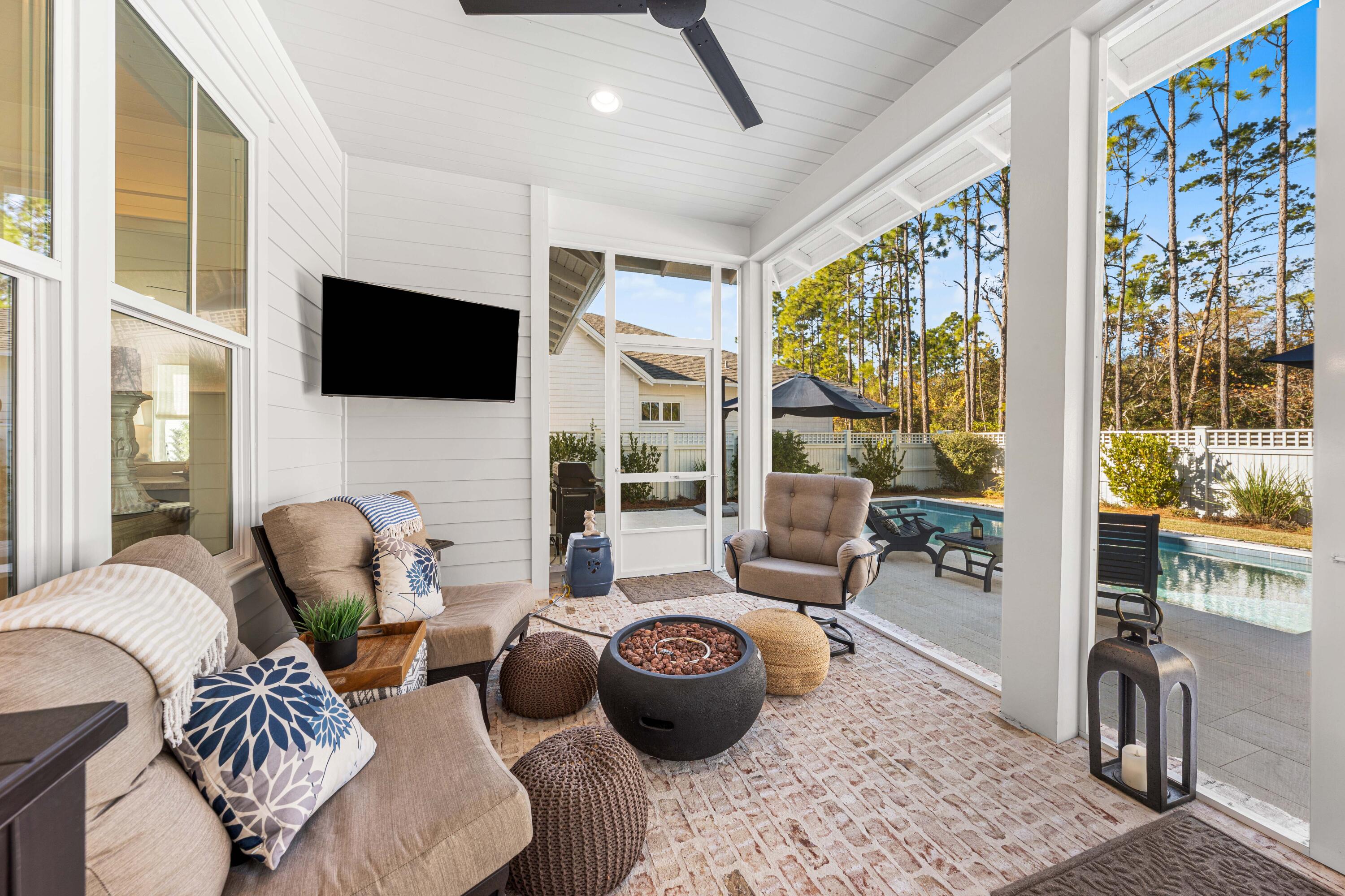 41 East Firethorn Cir Inlet Beach Inlet Beach, FL 32461 - Photo 22 of 66 a living room with fireplace furniture and a flat screen tv