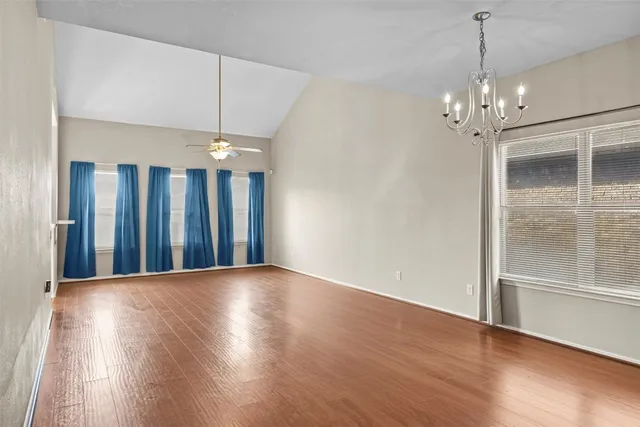 a view of a chandelier in a room