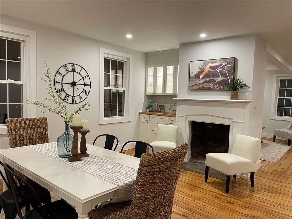 36 Congregational Street Bristol, RI 02809 - Photo 5 of 16 Dining Room with Fireplace and Built-in Bar