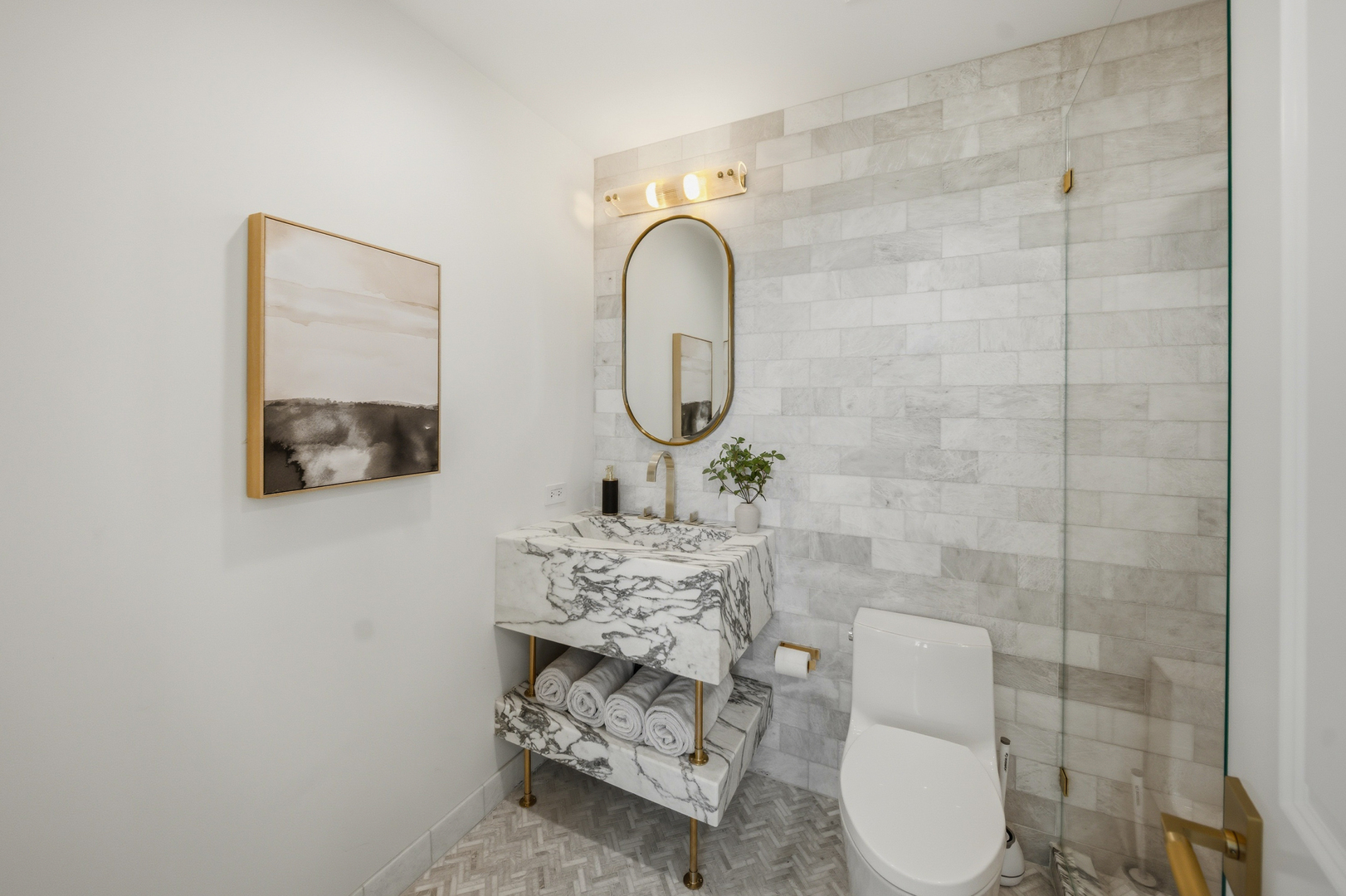 111 East Chestnut Street, Unit PHAB Chicago, IL 60611 - Photo 58 of 124 a bathroom with a toilet a sink and mirror