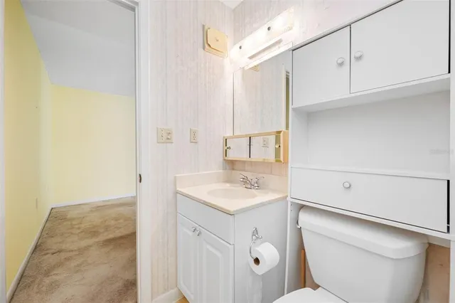 a bathroom with a sink toilet and vanity