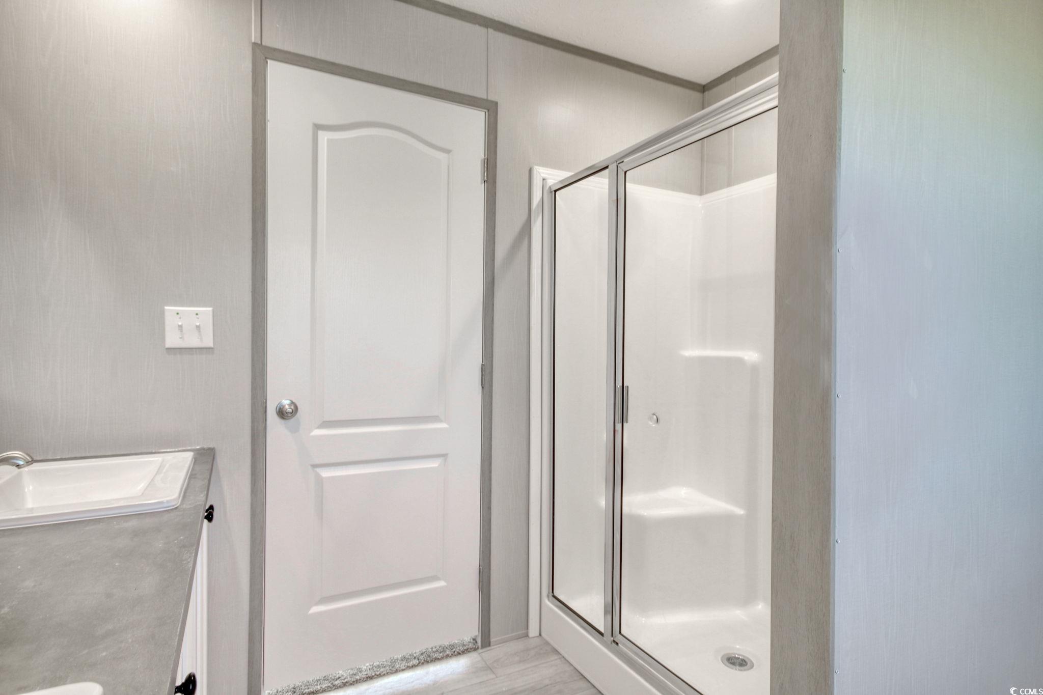 280 Samuel Road Loris, SC 29569 - Photo 16 of 29 Bathroom with vanity, wood-type flooring, and an e