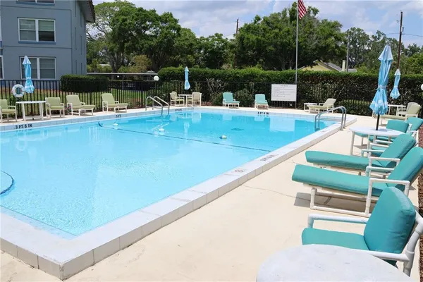 a view of a patio with couches chairs potted plants and a palm tree