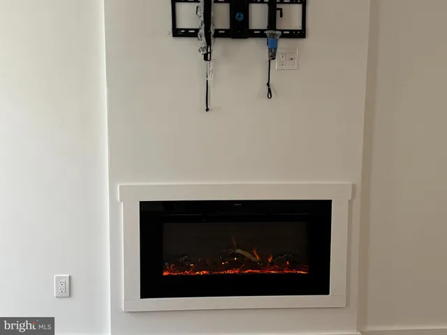 a room with a fireplace