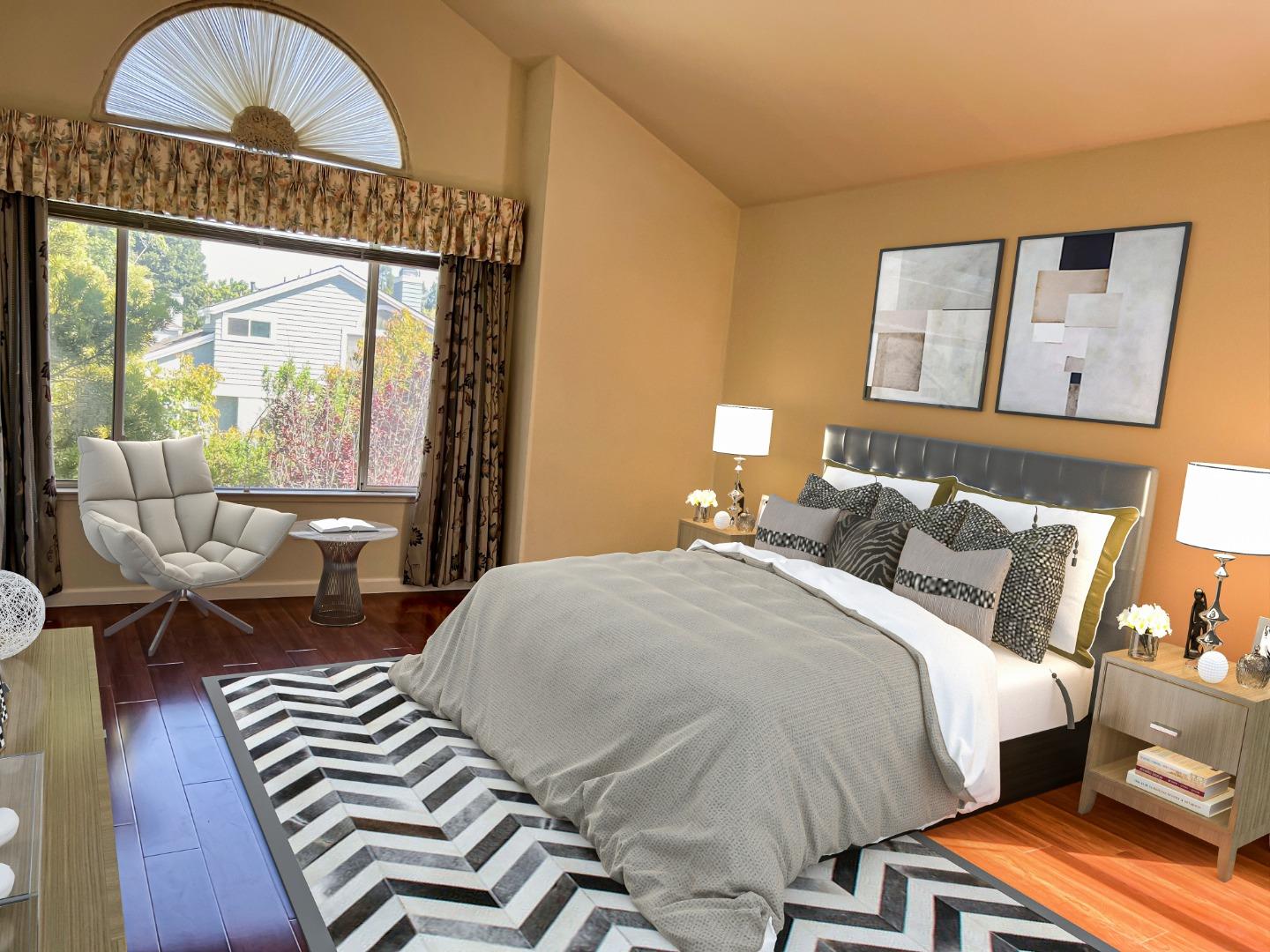 11792 Pine Brook Lane Cupertino, CA 95014 - Photo 9 of 19 a bedroom with a bed and wooden floor