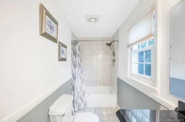 a bathroom with a shower a toilet and a window