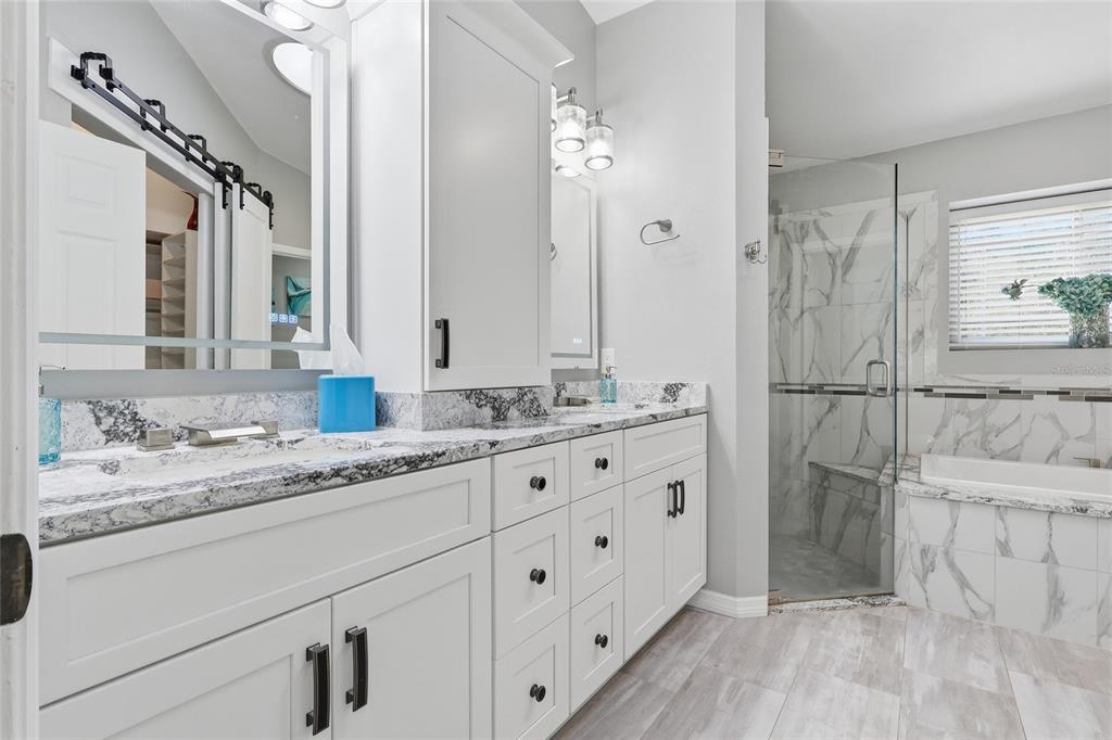 3488 Ridge Boulevard Palm Harbor, FL 34684 - Photo 16 of 30 a bathroom with a granite countertop shower sink and mirror