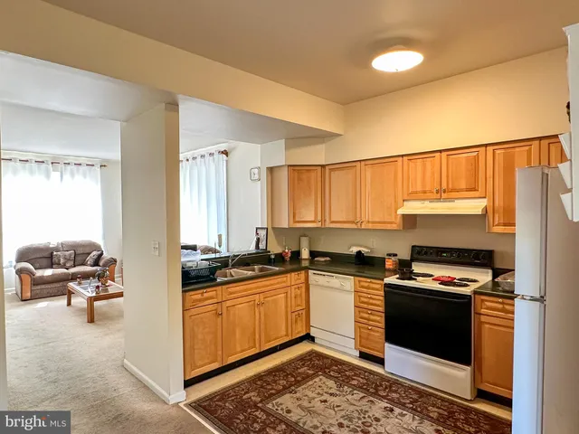 a kitchen with granite countertop a sink a counter top space and stainless steel appliances