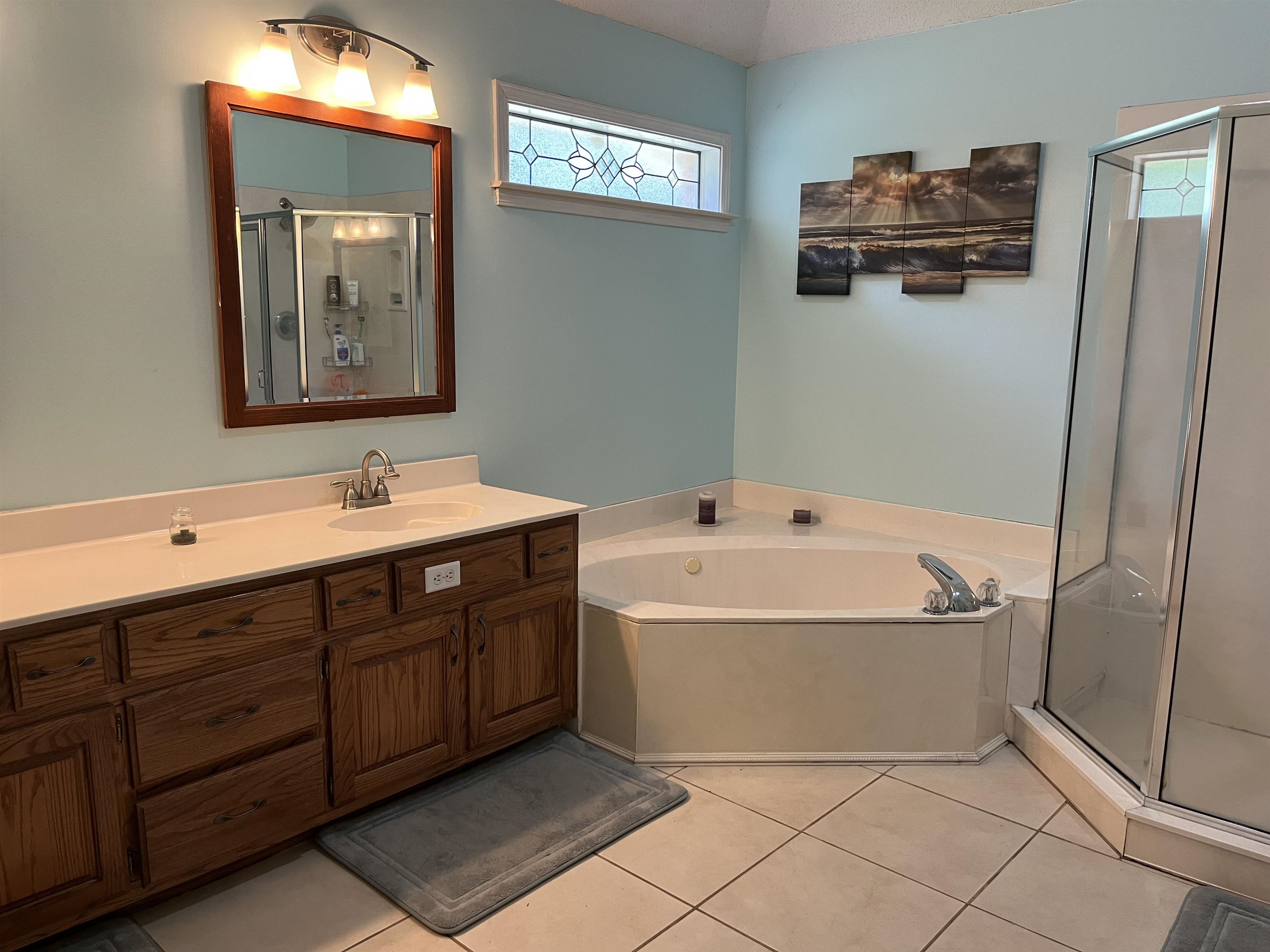 8611 Deadfall Road Millington, TN 38053 - Photo 15 of 25 a bathroom with a tub a double vanity sink and mirror