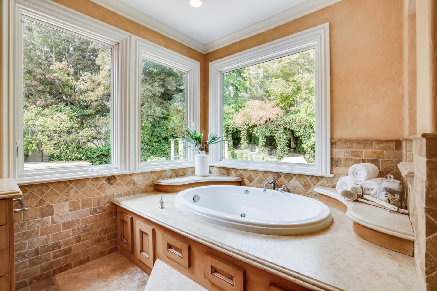 843 Chiltern Road Hillsborough, CA 94010 - Photo 51 of 94 a bathroom with a granite countertop sink and a large mirror