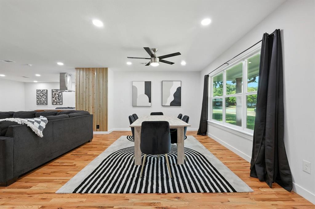 1009 Walnut Street Irving, TX 75060 - Photo 4 of 39 Dining room with light wood-style flooring, recessed lighting, and ceiling fan