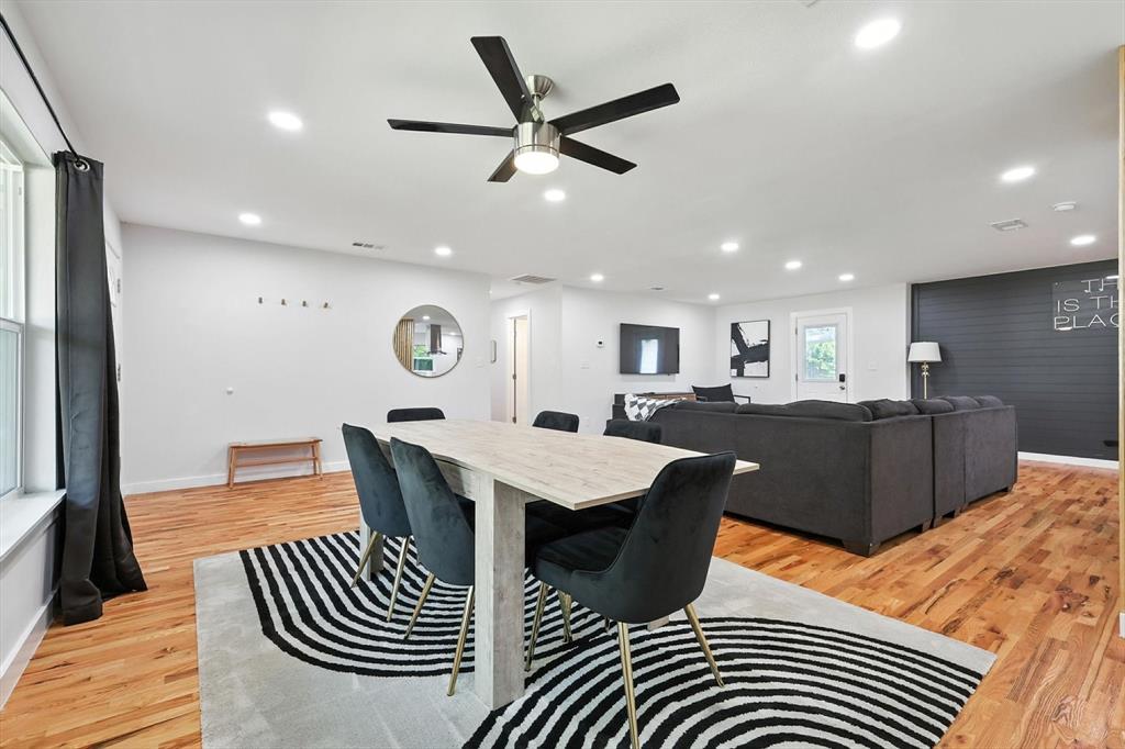 1009 Walnut Street Irving, TX 75060 - Photo 5 of 39 Dining space with light wood-style floors, ceiling fan, and recessed lighting