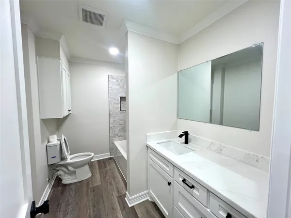 a bathroom with a sink a toilet and a mirror