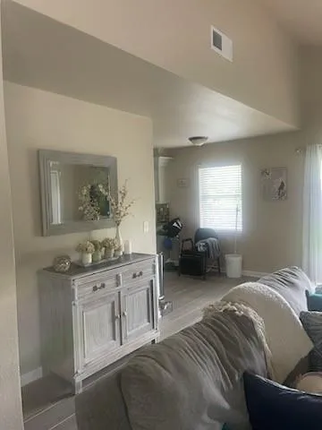 a bed room with a bed and furniture