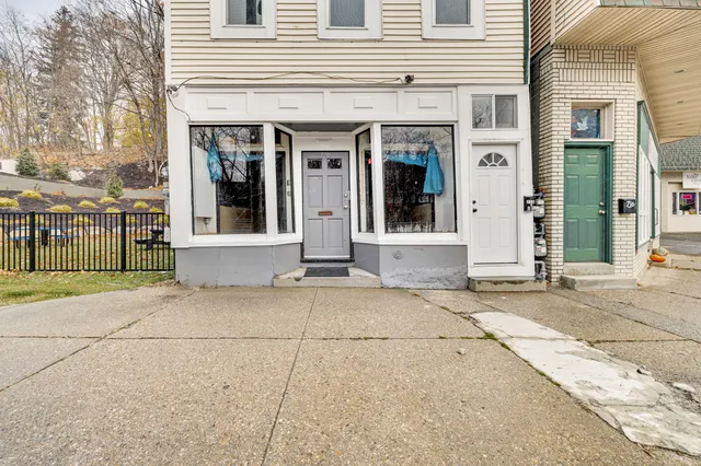 a view of a brick building with a outdoor space