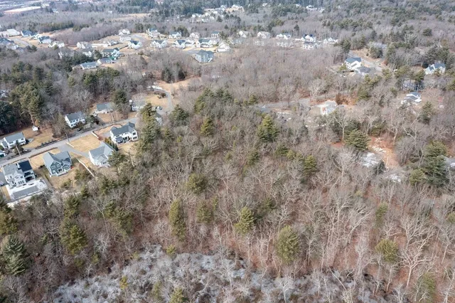 a view of a dry yard with green space