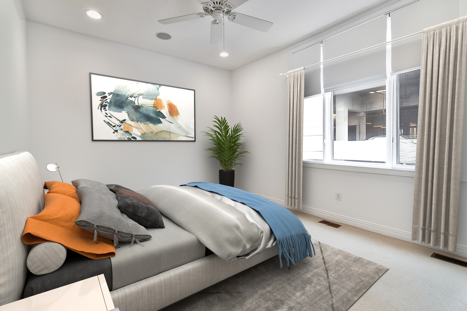 849 West Ohio Street, Unit 8 Chicago, IL 60642 - Photo 8 of 20 a bedroom with a bed and a painting on the wall