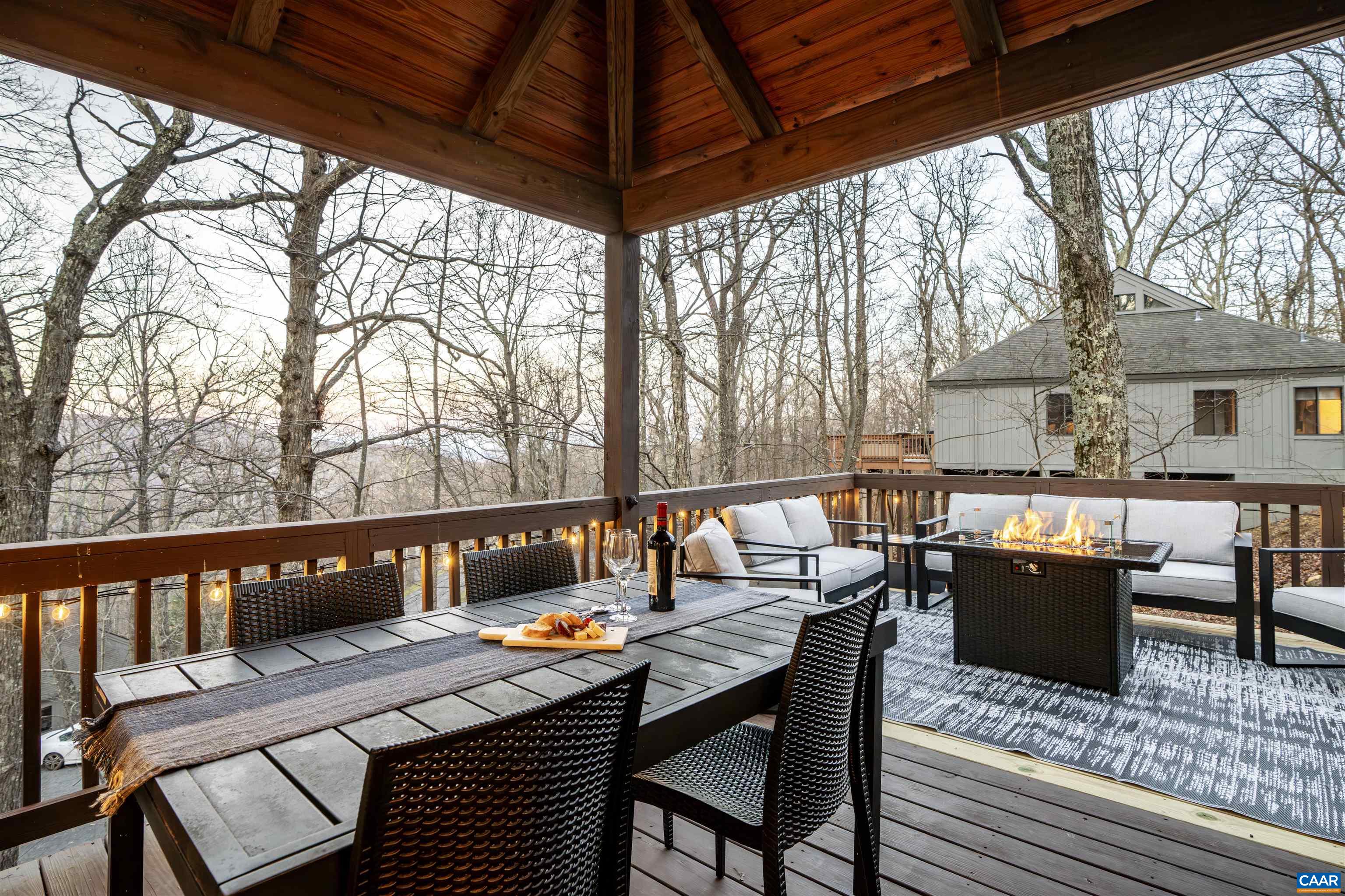 96 Squirrel Tree Lane Roseland, VA 22967 - Photo 2 of 46 a roof deck with table and chairs and wooden floor