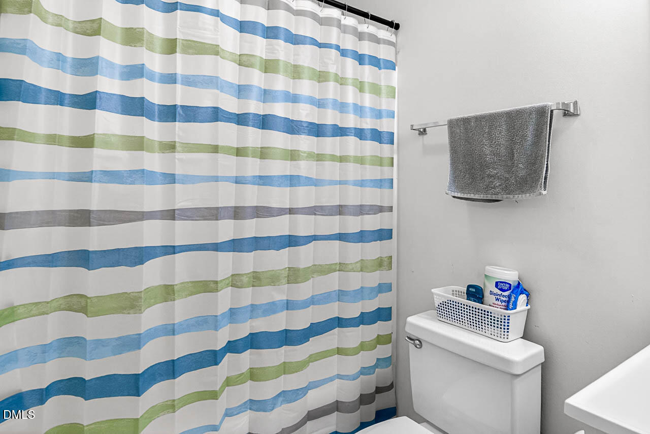 6668 Beaver Ridge Court Snow Camp, NC 27349 - Photo 27 of 38 a white toilet sitting next to a shower curtain